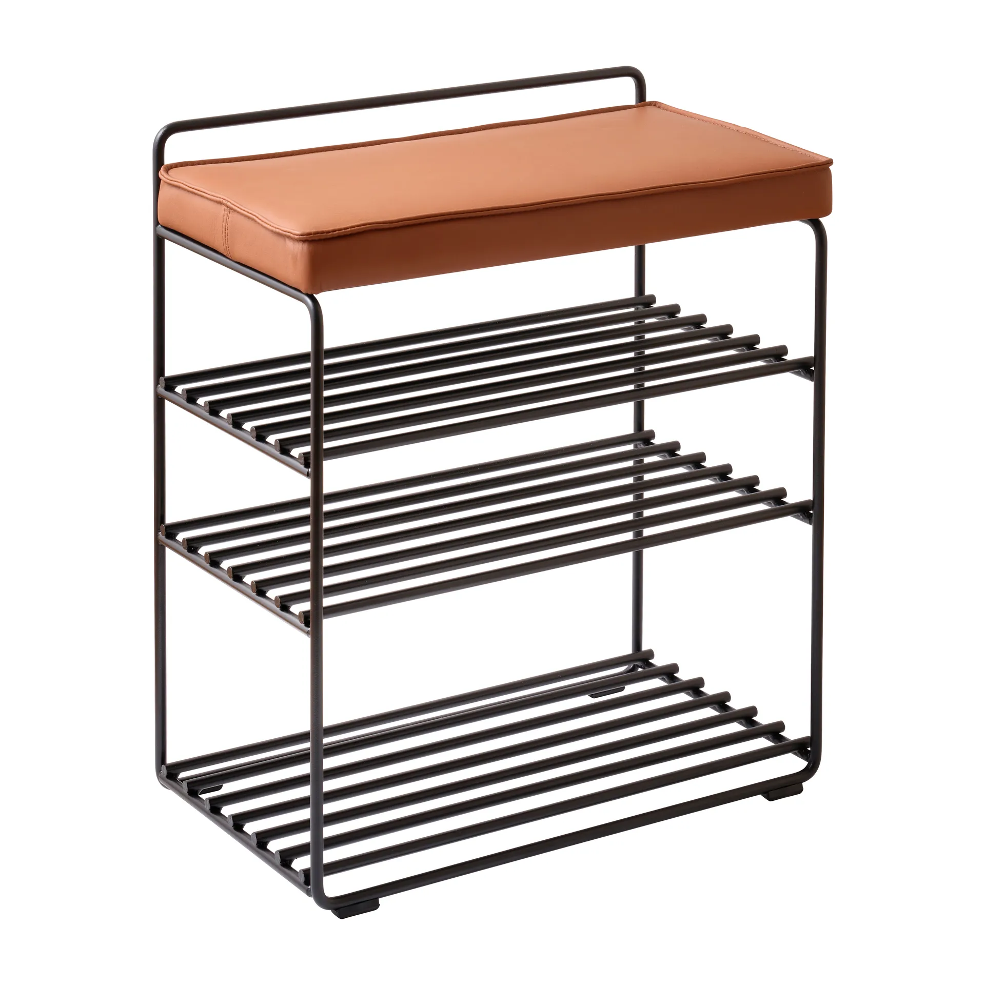Estantería-Taburete Lower East Seat 50x28x58 cm, Black-cognac leather Maze
