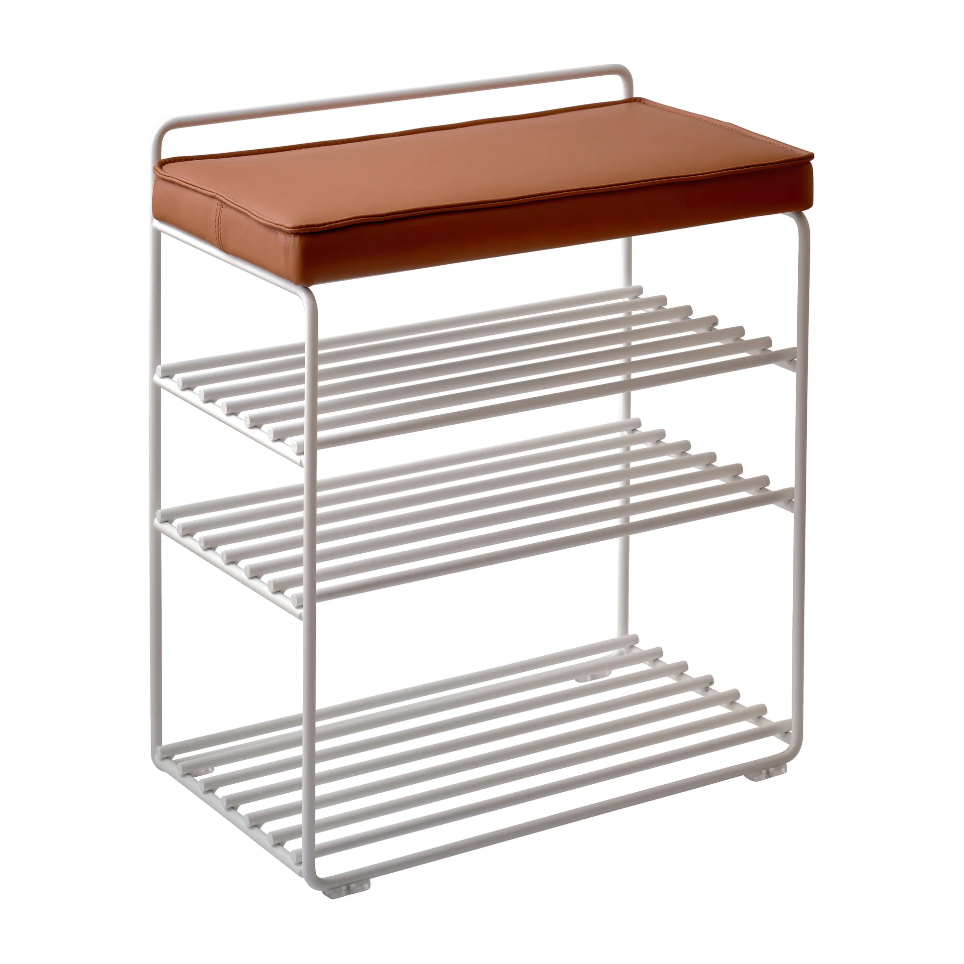 Estantería-Taburete Lower East Seat 50x28x58 cm, White-cognac leather Maze