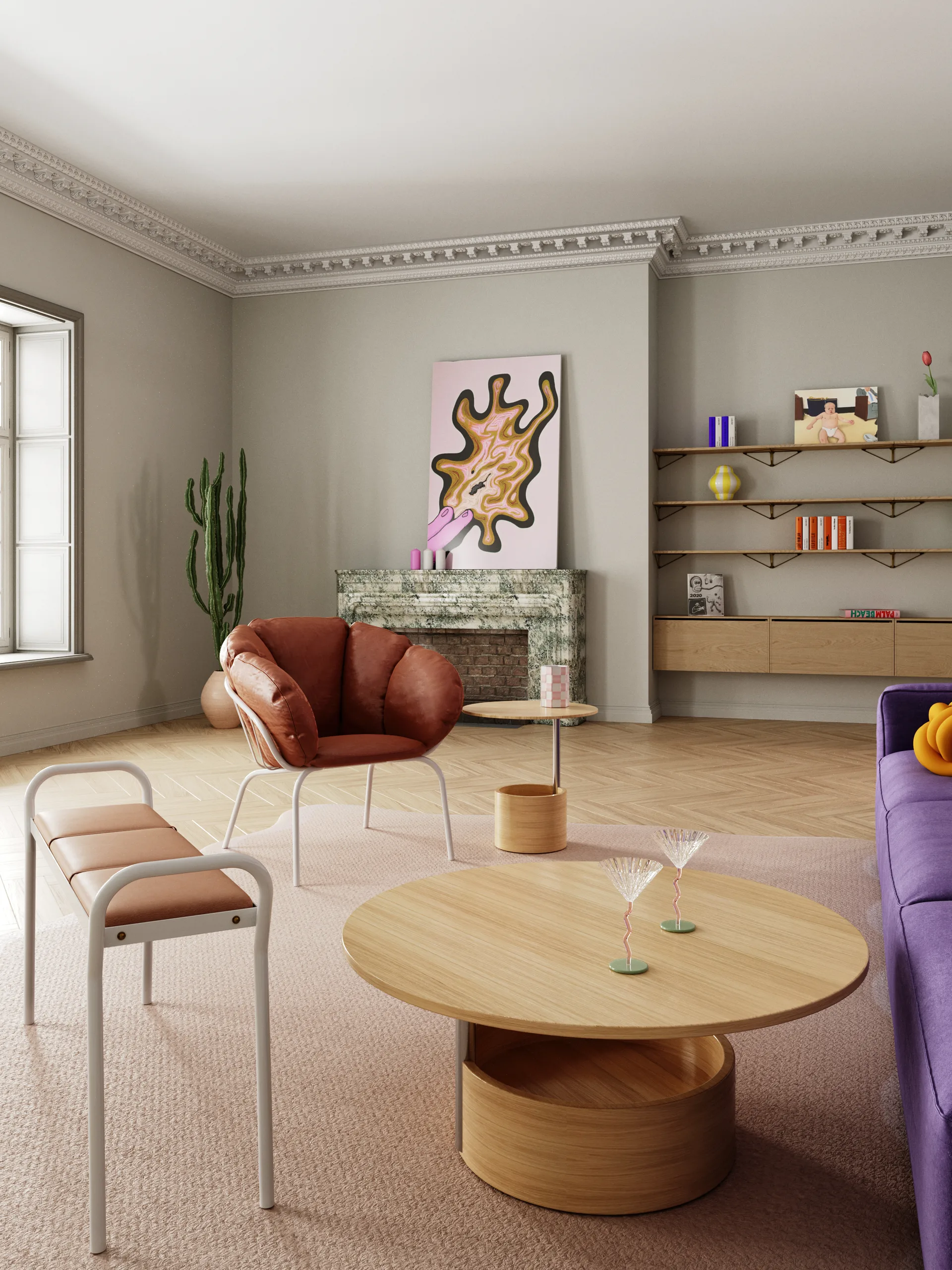 Mesa de centro Parasol L Ø90 cm, Oak Maze