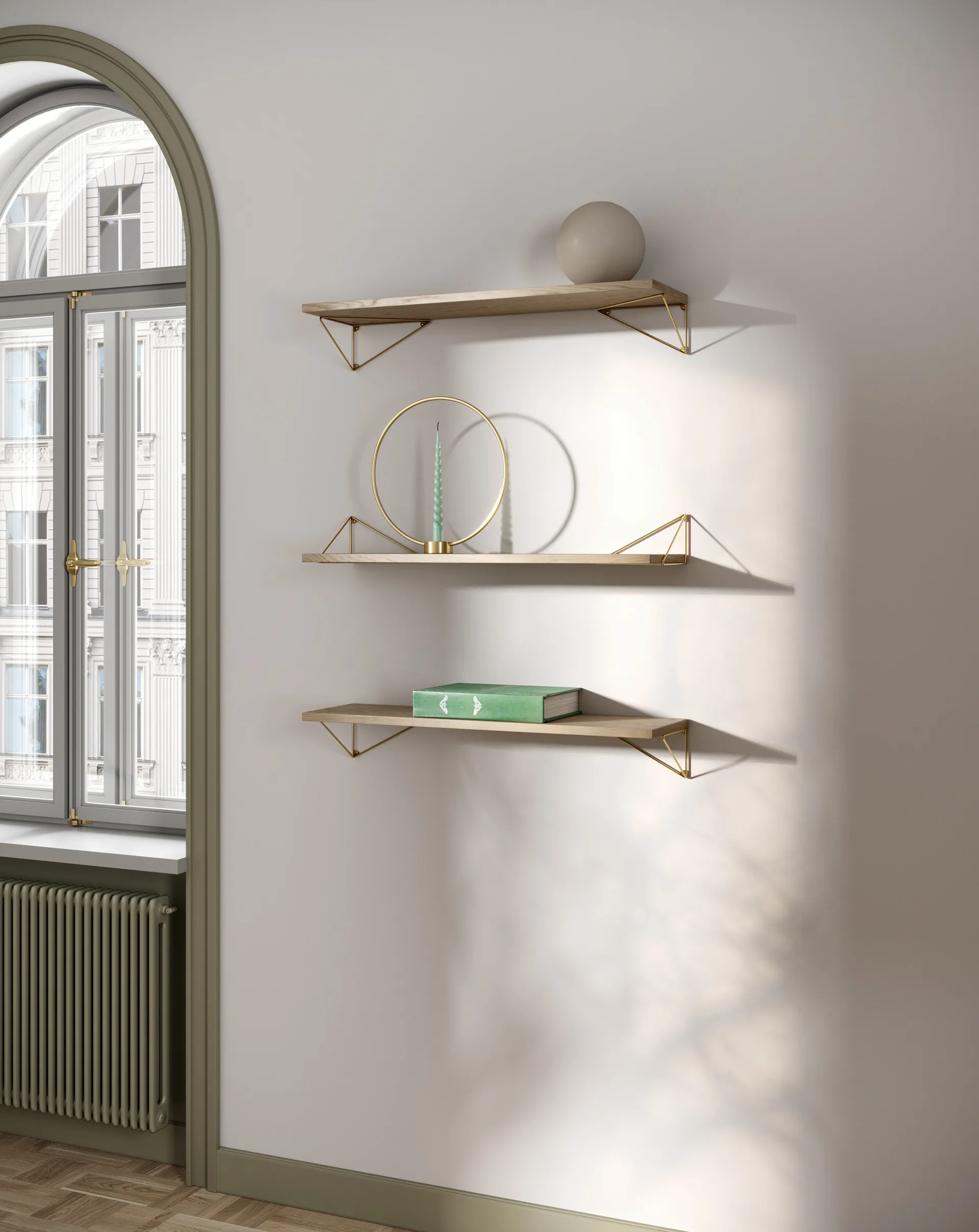 Sistema de estanterías Pythagoras Bundle A roble-latón Maze