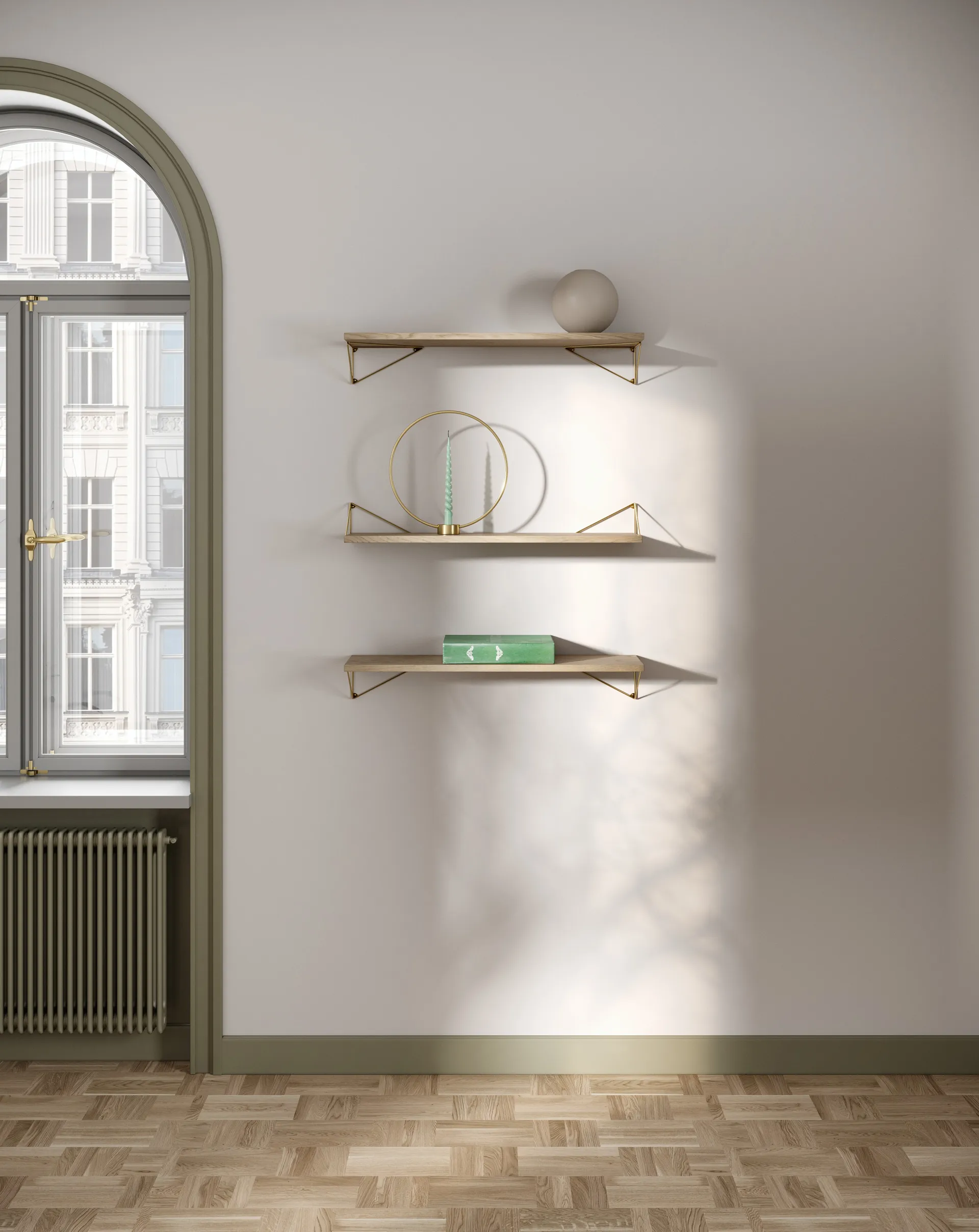 Sistema de estanterías Pythagoras Bundle A roble-latón Maze