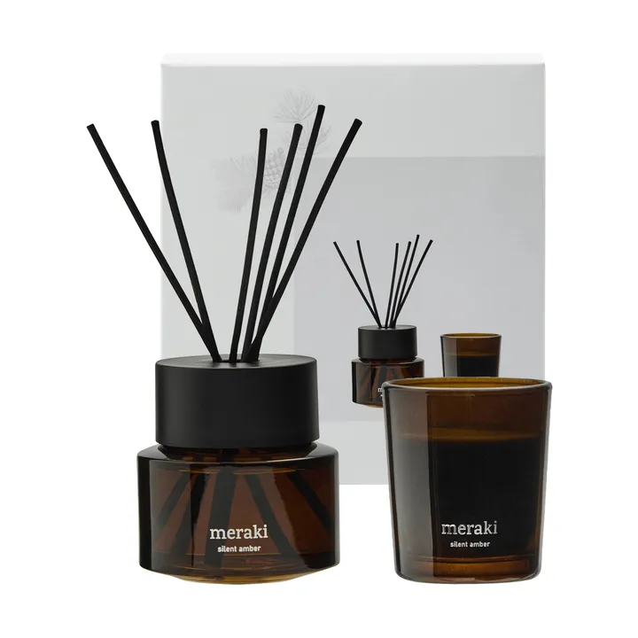 Set de regalo Meraki con varitas y vela aromática - Silent amber - Meraki