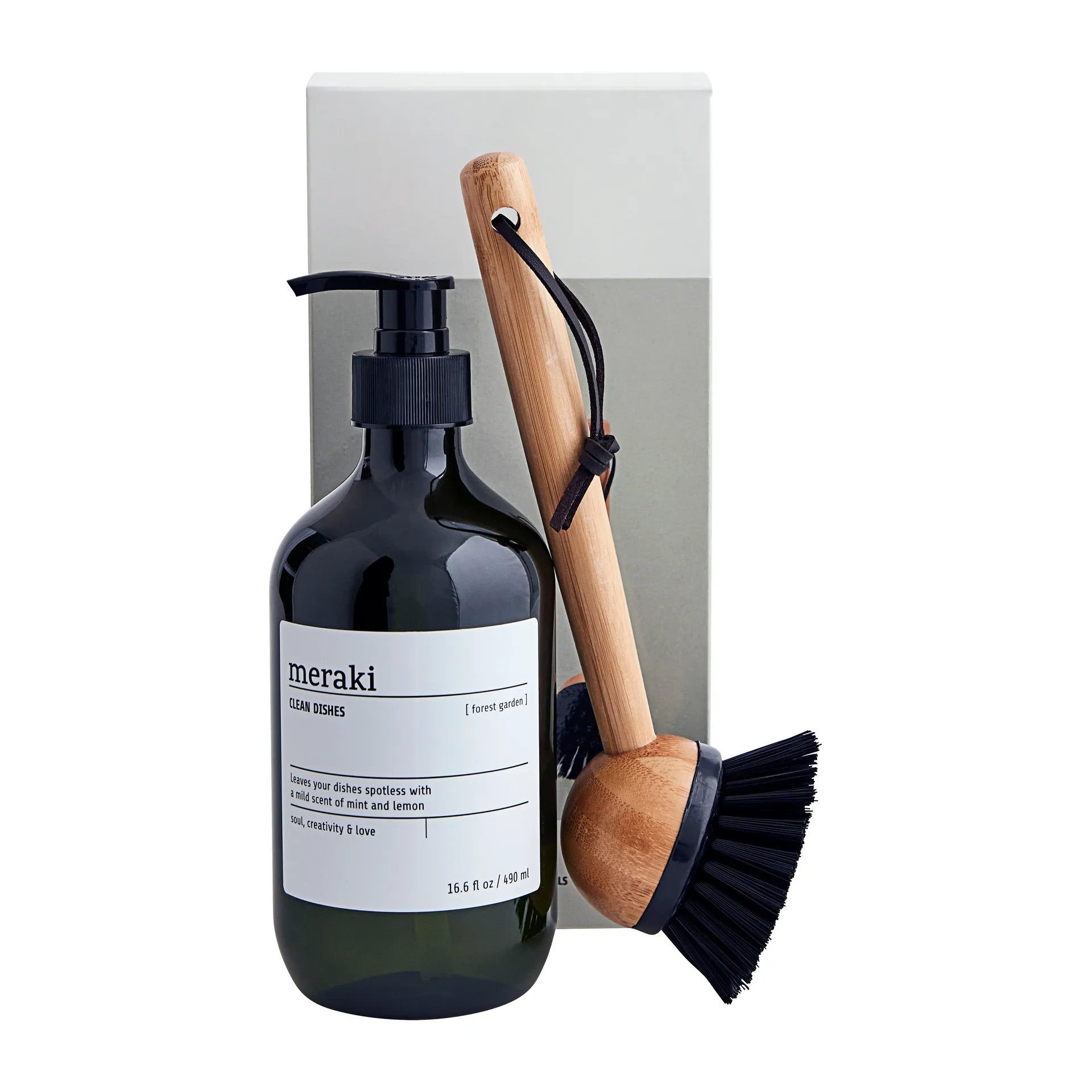 Set de regalo Meraki, detergente y cepillo para platos, Forest garden Meraki