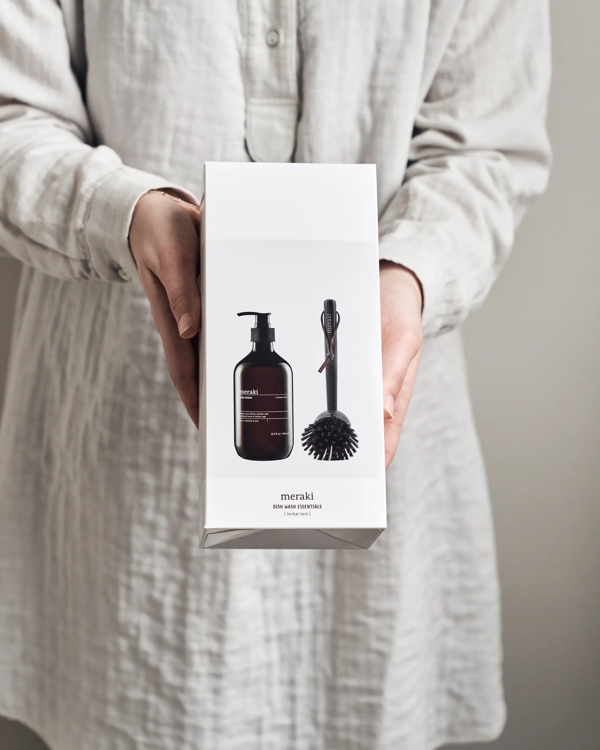 Set de regalo Meraki, detergente y cepillo para platos, Herbal nest Meraki