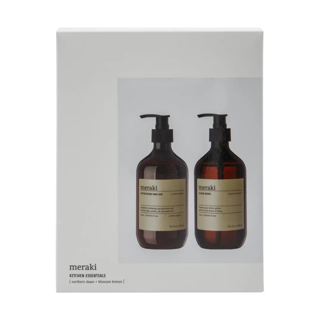 Set de regalo Meraki jabón de manos y detergente líquido, Exfoliating Northern star, Blossom breeze Meraki