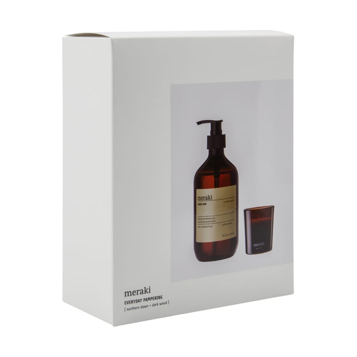 Set de regalo Meraki jabón de manos y vela perfumada, Northern dawn + dark wood Meraki