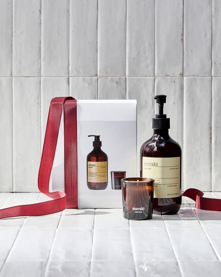 Set de regalo Meraki jabón de manos y vela perfumada, Northern dawn + dark wood Meraki