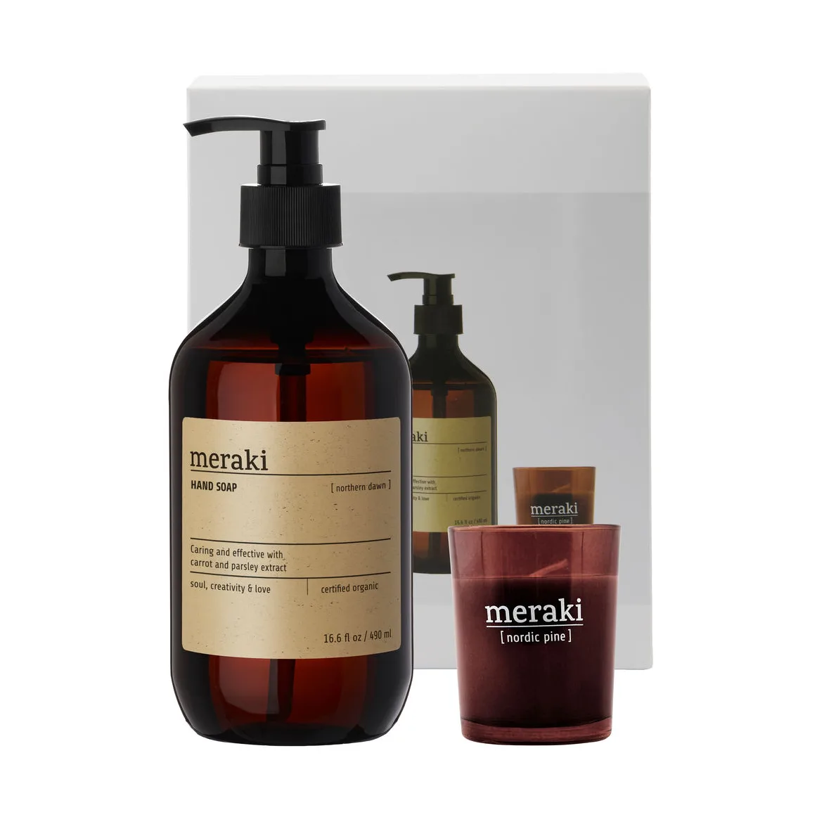 Set de regalo Meraki jabón de manos y vela perfumada, Nothern dawn-nordic pine Meraki