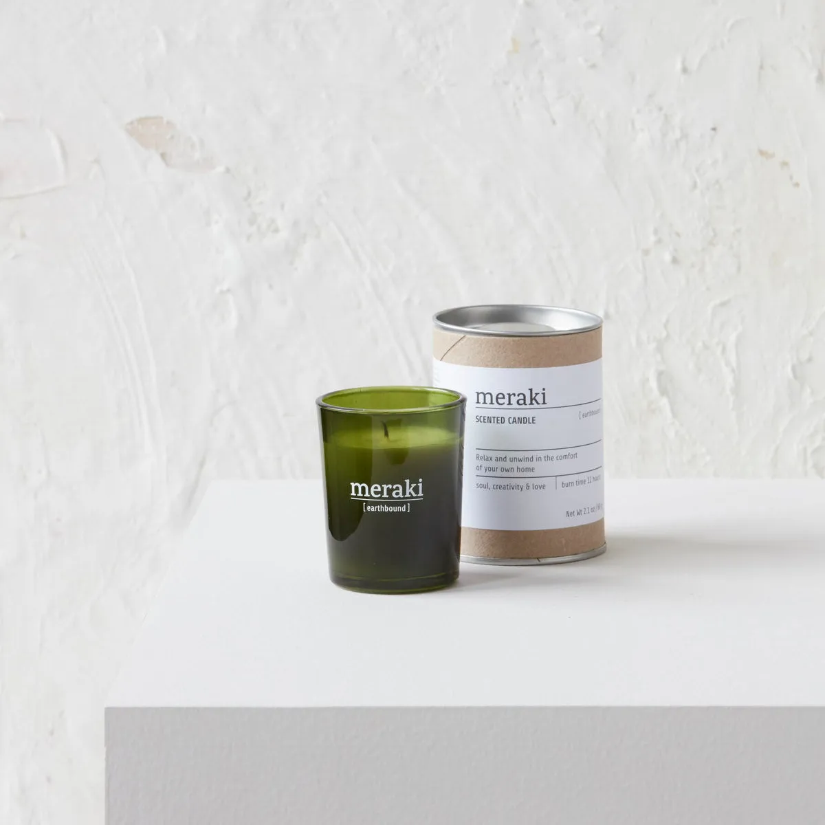 Vela perfumada Meraki vidrio verde 12 horas, Earthbound Meraki