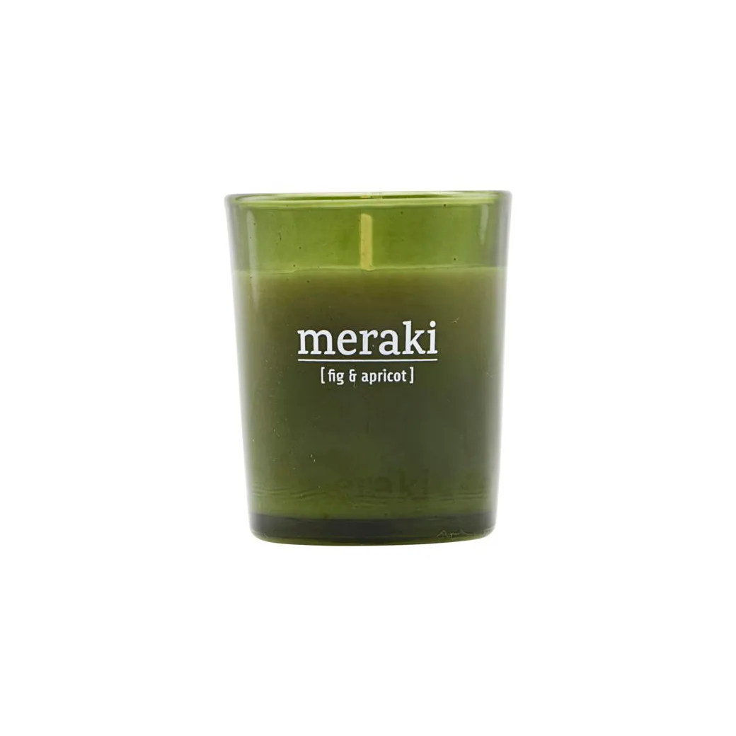 Vela perfumada Meraki vidrio verde 12 horas, Fig-apricot Meraki