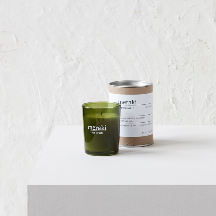 Vela perfumada Meraki vidrio verde 12 horas, Fig-apricot Meraki