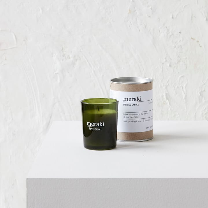 Vela perfumada Meraki vidrio verde 12 horas, Green herbal Meraki
