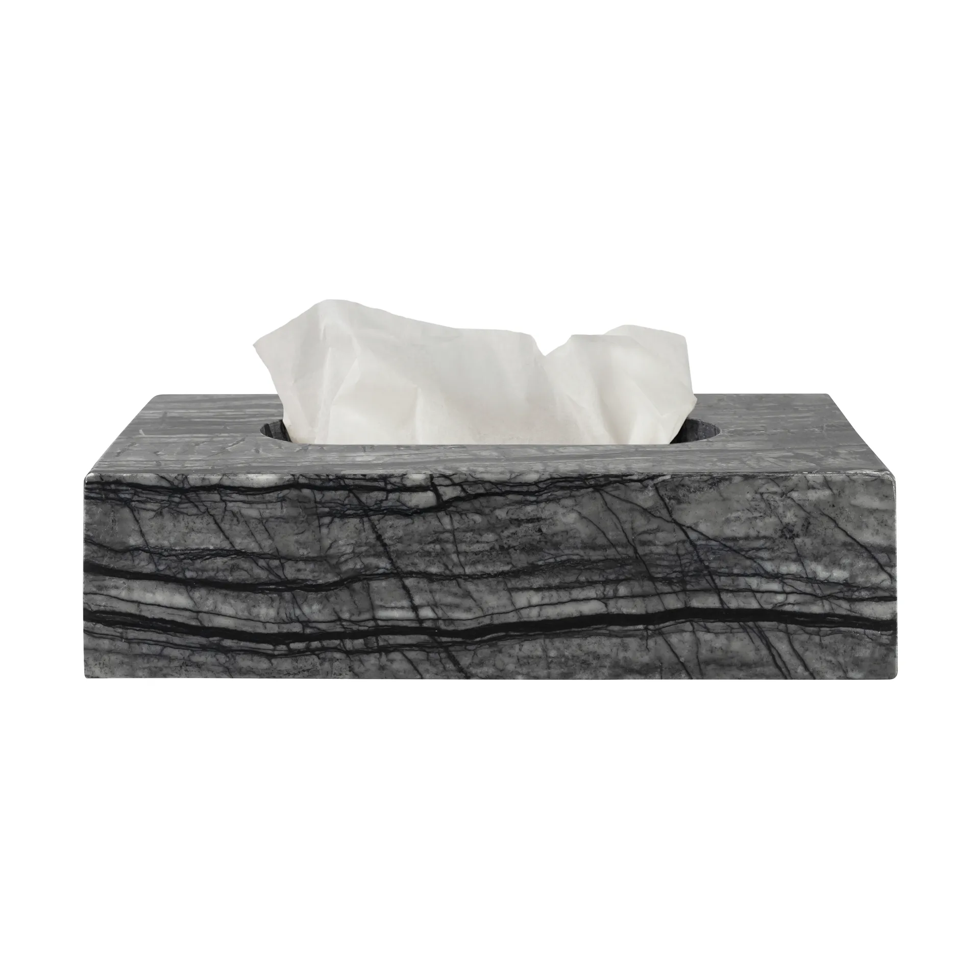 Caja de pañuelos Marble 14x25,5 cm, Negro-gris Mette Ditmer