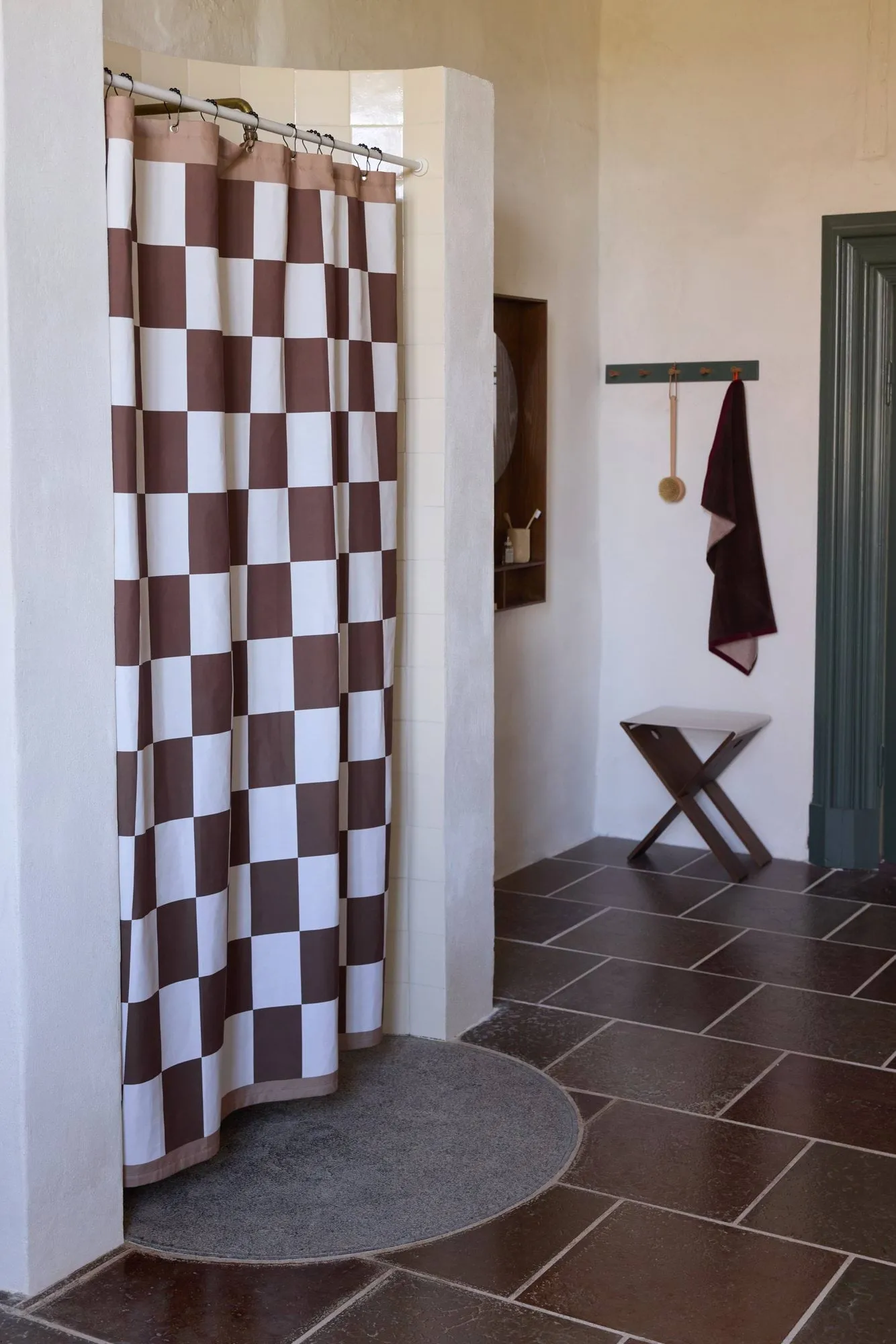 Cortina de ducha Retro 150x200 cm, Marrón Mette Ditmer