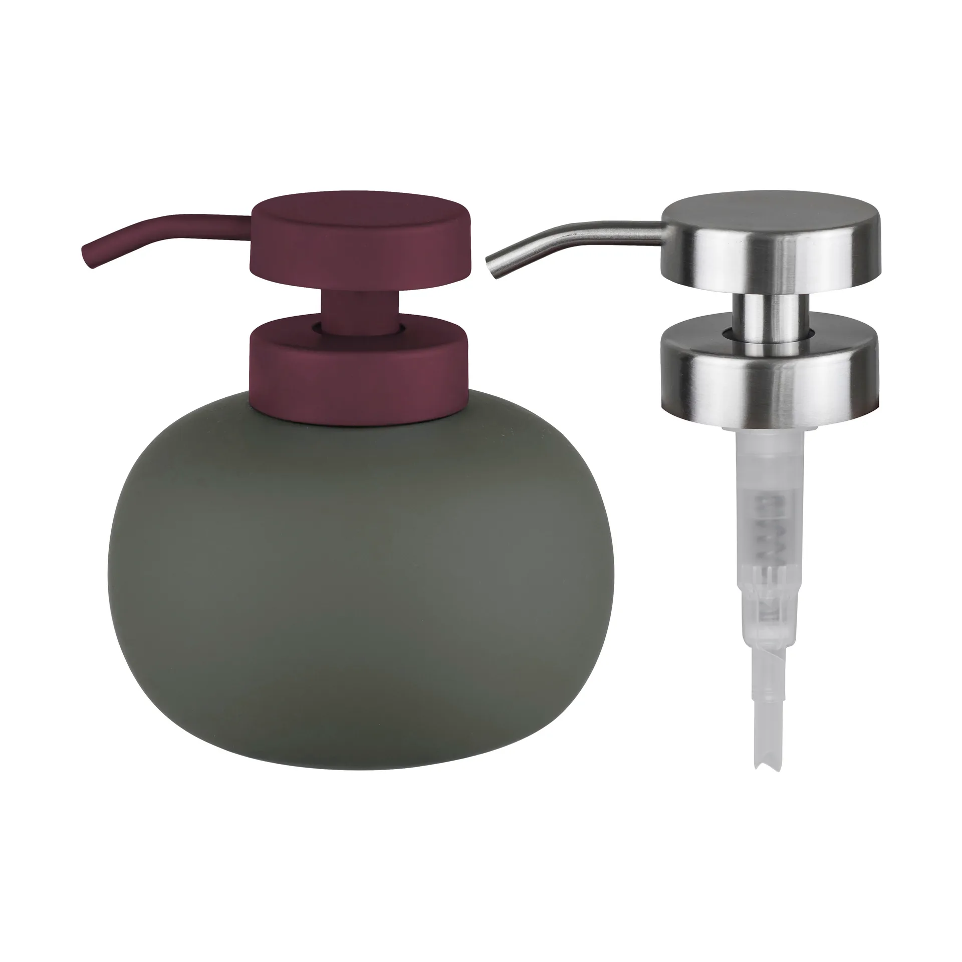 Dispensador de jabón Lotus play bajo, incl. 2 cabezales, Dark olive Mette Ditmer