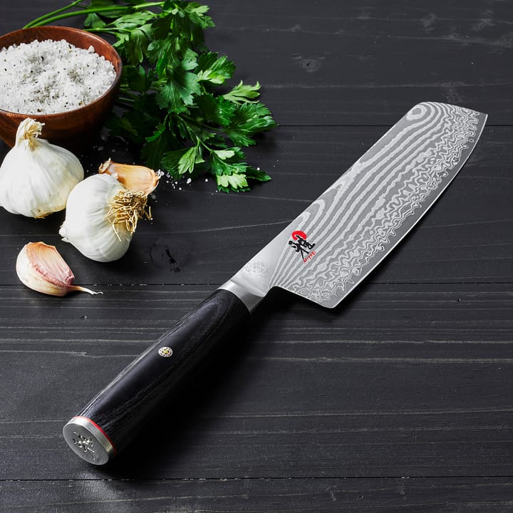 Cuchillo de frutas rectangular Raw 5000FCD nakiri, 17 cm, Damasco-negro Miyabi
