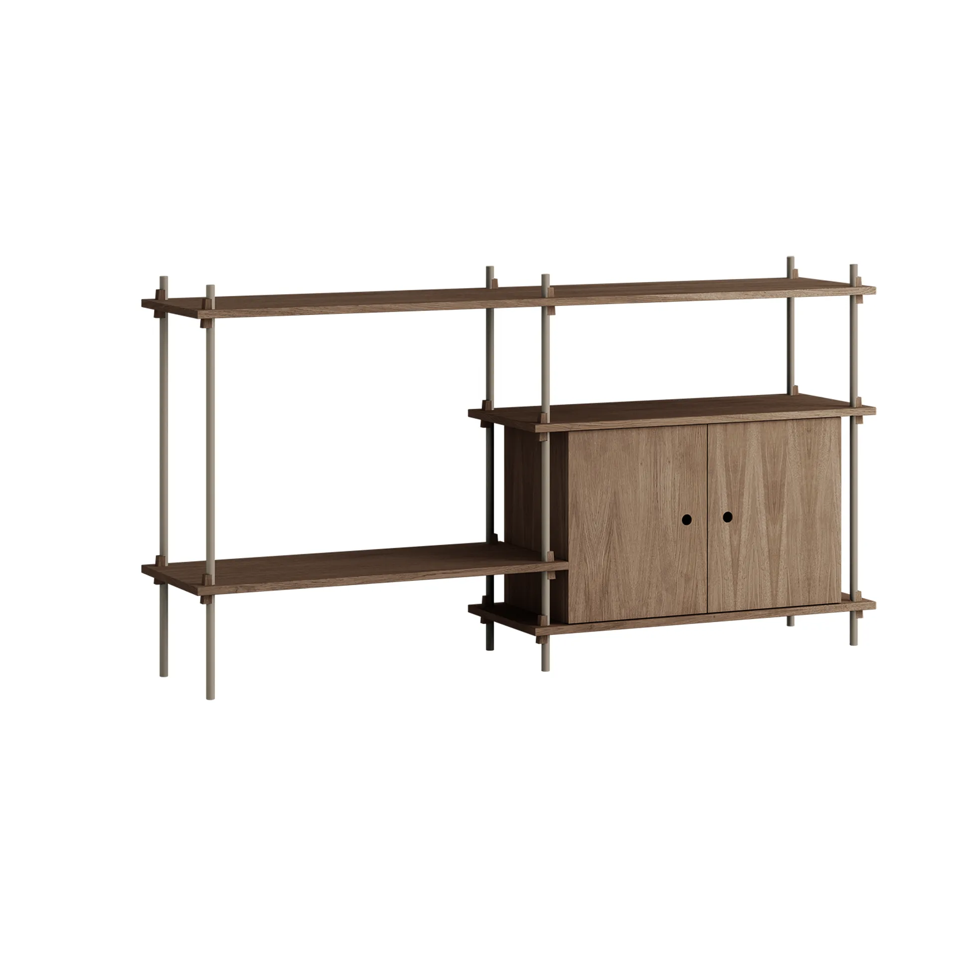 Estantería con armario Shelving System, Roble ahumado-warm grey, 163×85×35 cm, S.85.2.C MOEBE