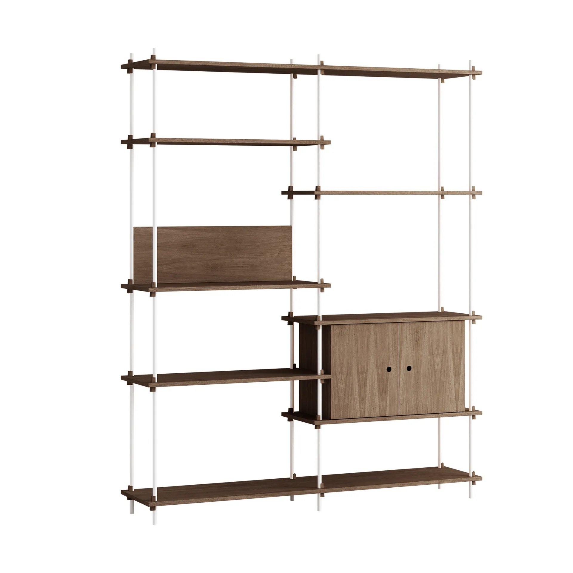 Estantería con armario Shelving System, Roble ahumado-white, 163×200×35 cm, S.200.2.C MOEBE