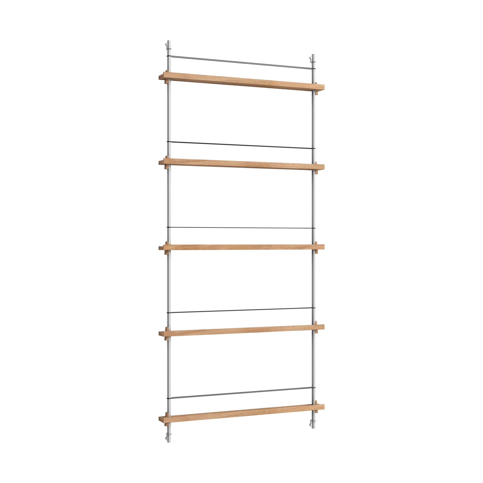 Revistero Magazine Shelving, Roble-acero inoxidable, 85×180×7 cm, MS.180.1 MOEBE