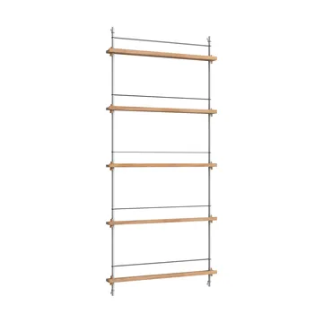 Revistero Magazine Shelving - Roble-acero inoxidable, 85×180×7 cm, MS.180.1 - MOEBE