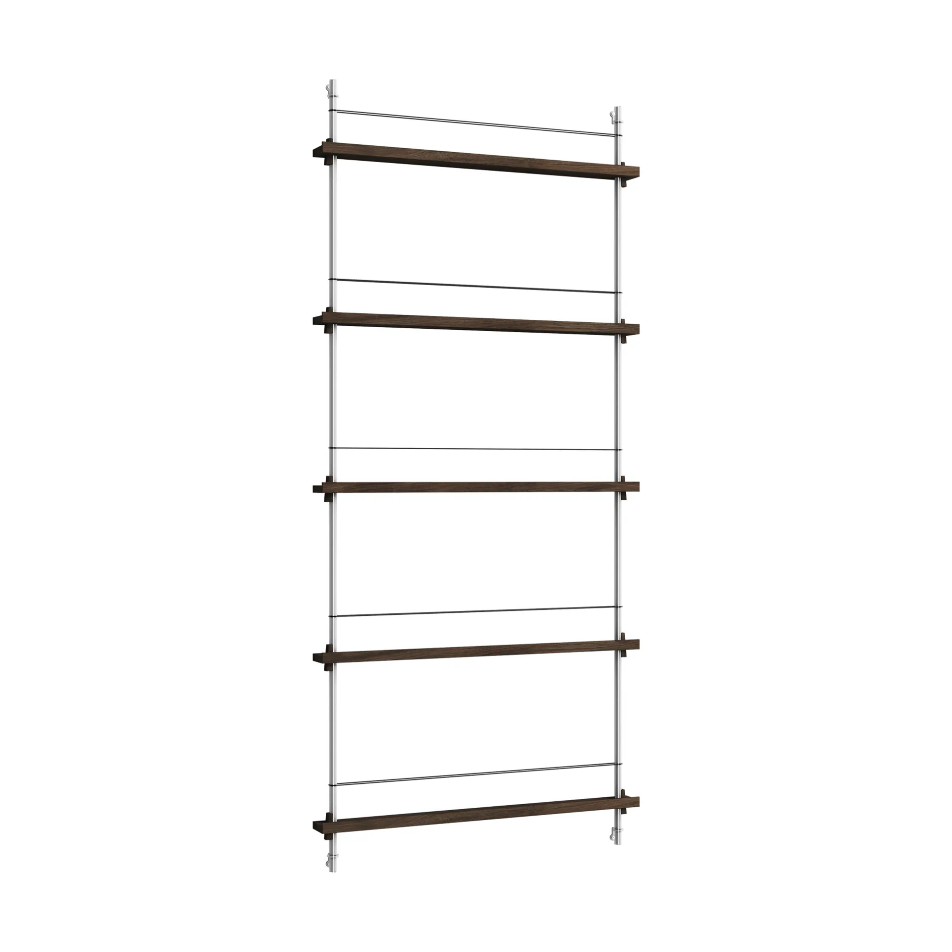 Revistero Magazine Shelving, Roble ahumado-acero inoxidable, 85x180x7 cm, MS.180.1 MOEBE