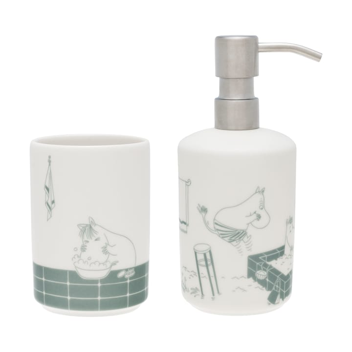 Dispensador de jabón y portacepillos de dientes Mumin, Hora del baño verde-blanco Moomin Arabia