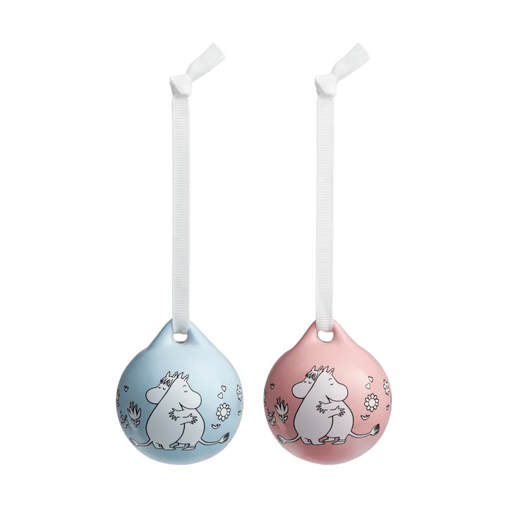 Kärlek bola navideña de Mumin - Rosa-azul, 5 cm, pack de 2 - Moomin Arabia