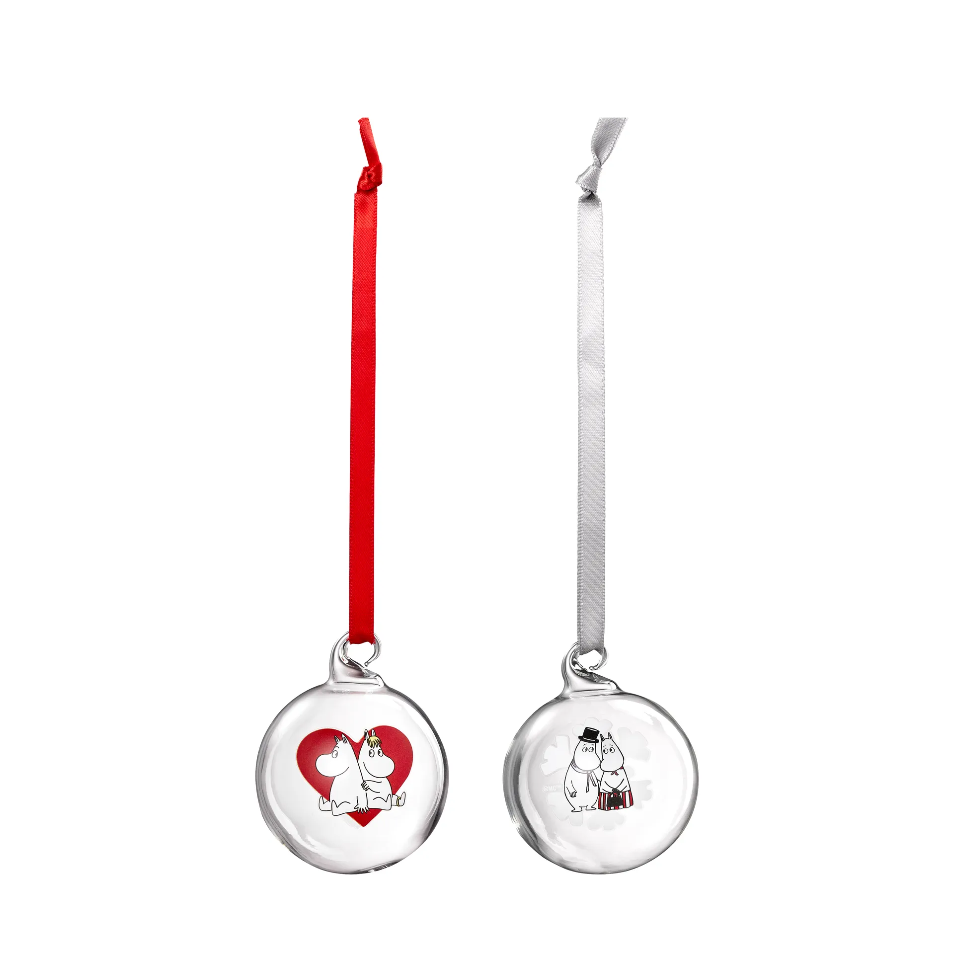Bola de navidad Moomin Ø5 cm, 2 piezas, Corazón-copo de nieve Muurla