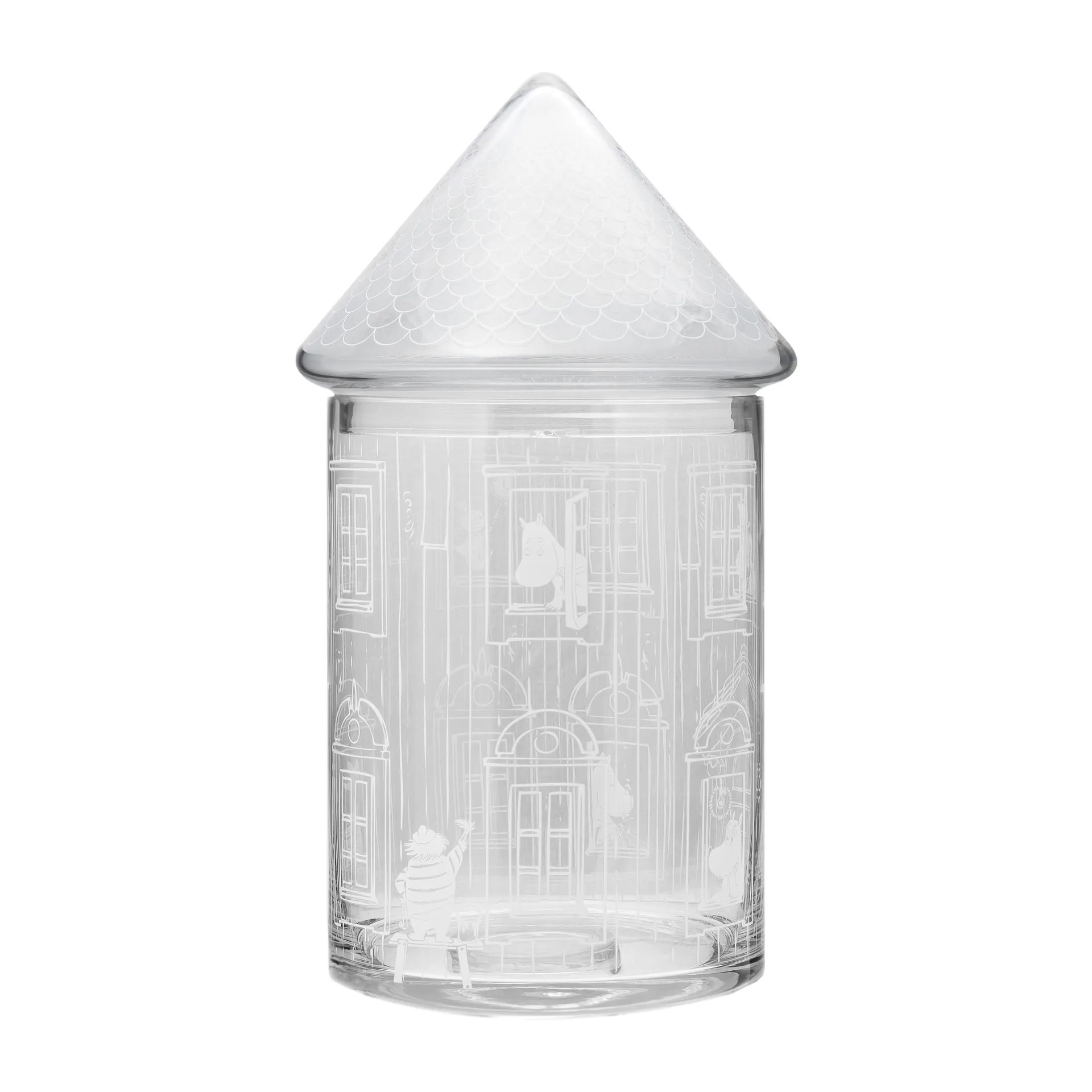 Bote de cristal con tapa Moominhouse 30,5 cm, transparente Muurla