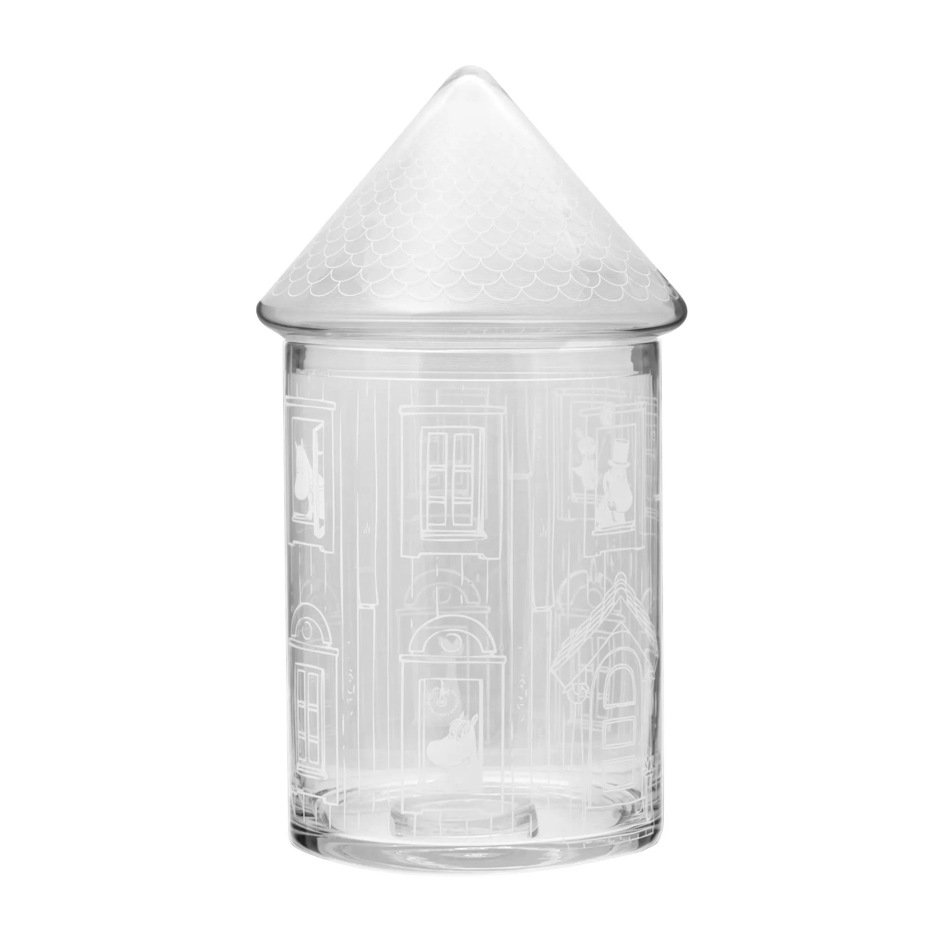Bote de cristal con tapa Moominhouse 30,5 cm, transparente Muurla