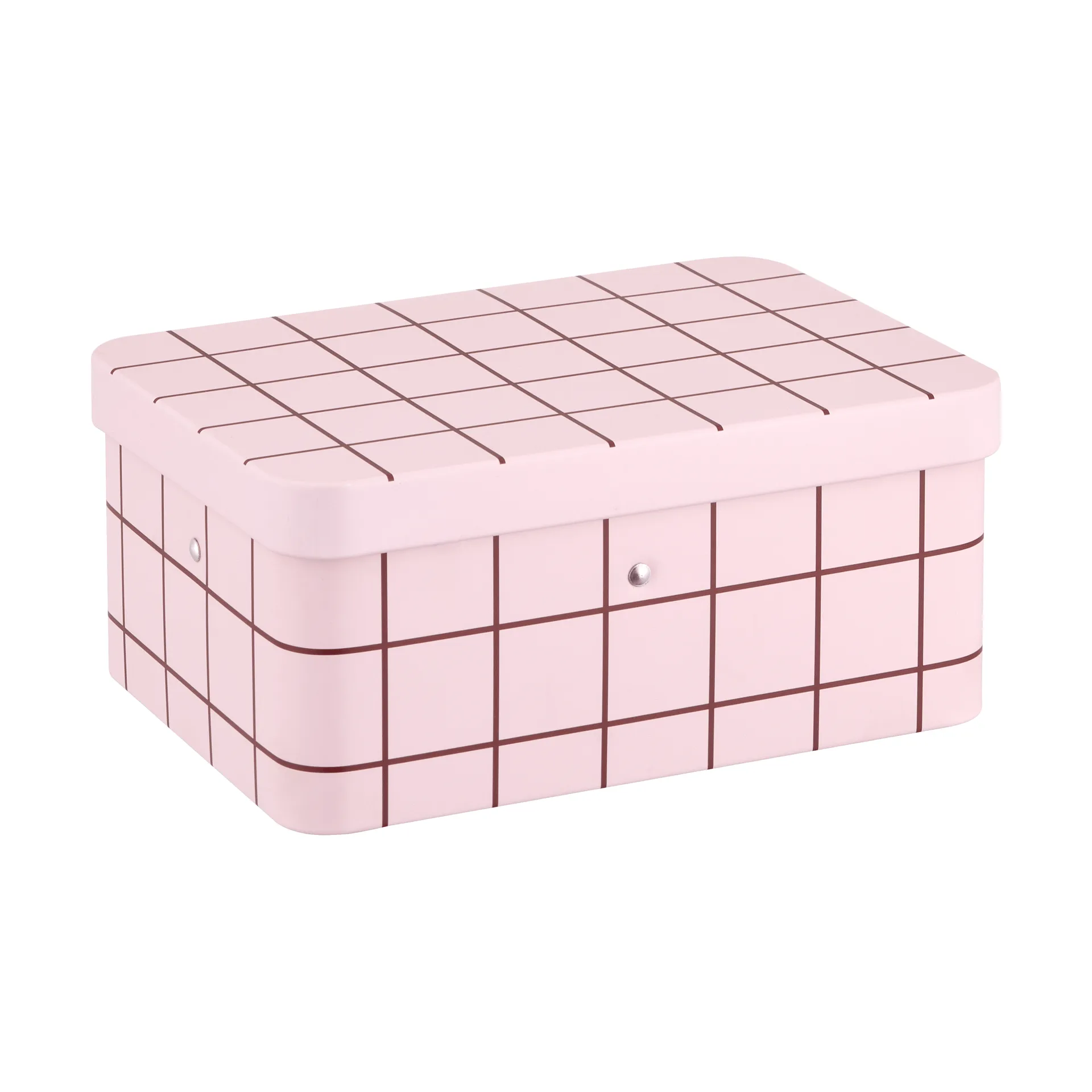 Bote de hojalata para té Checks & Stripes, Pink-brown, 17,5x13x7,5 cm Muurla