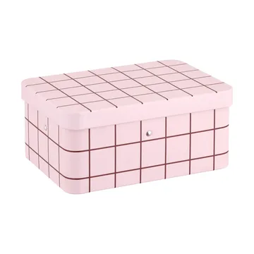 Bote de hojalata para té Checks & Stripes - Pink-brown, 17,5x13x7,5 cm - Muurla