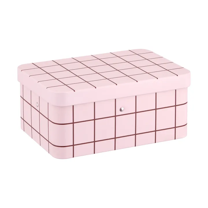 Bote de hojalata para té Checks & Stripes - Pink-brown, 17,5x13x7,5 cm - Muurla