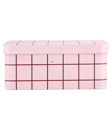 Bote de hojalata para té Checks & Stripes - Pink-brown, 17,5x13x7,5 cm - Muurla