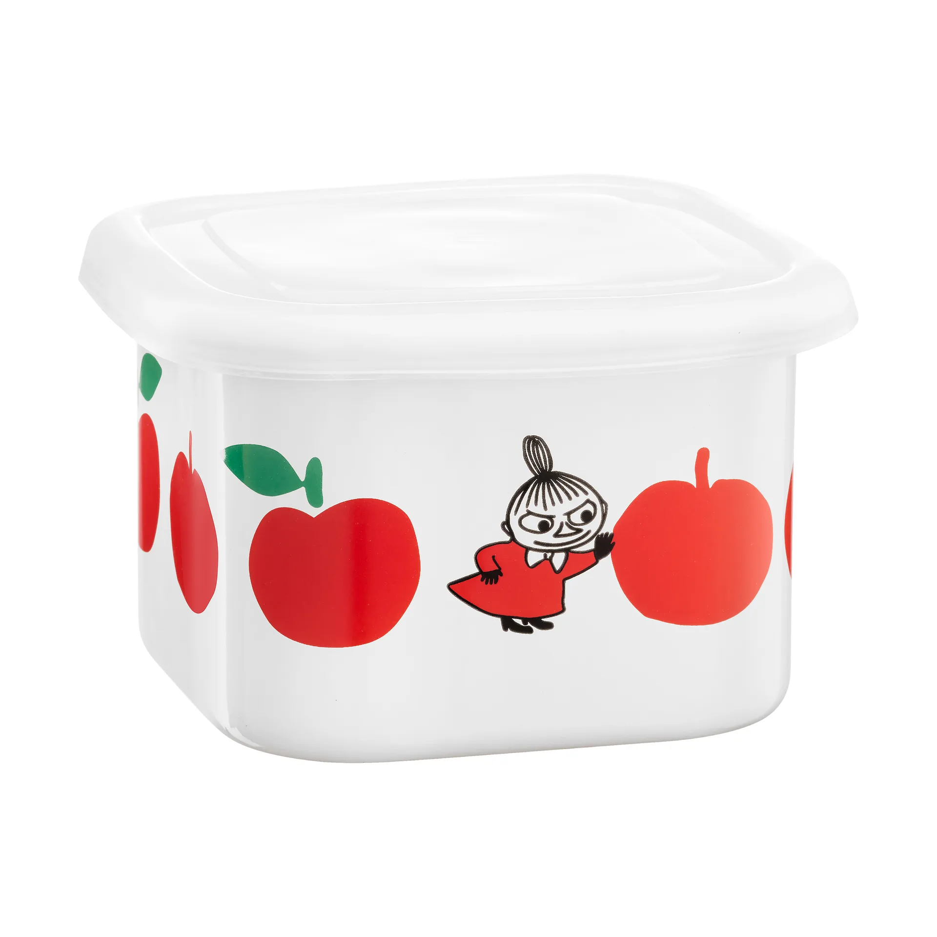 Bote esmaltado Moomin con tapa 0,67 L, Joyfull Apples-rojo Muurla