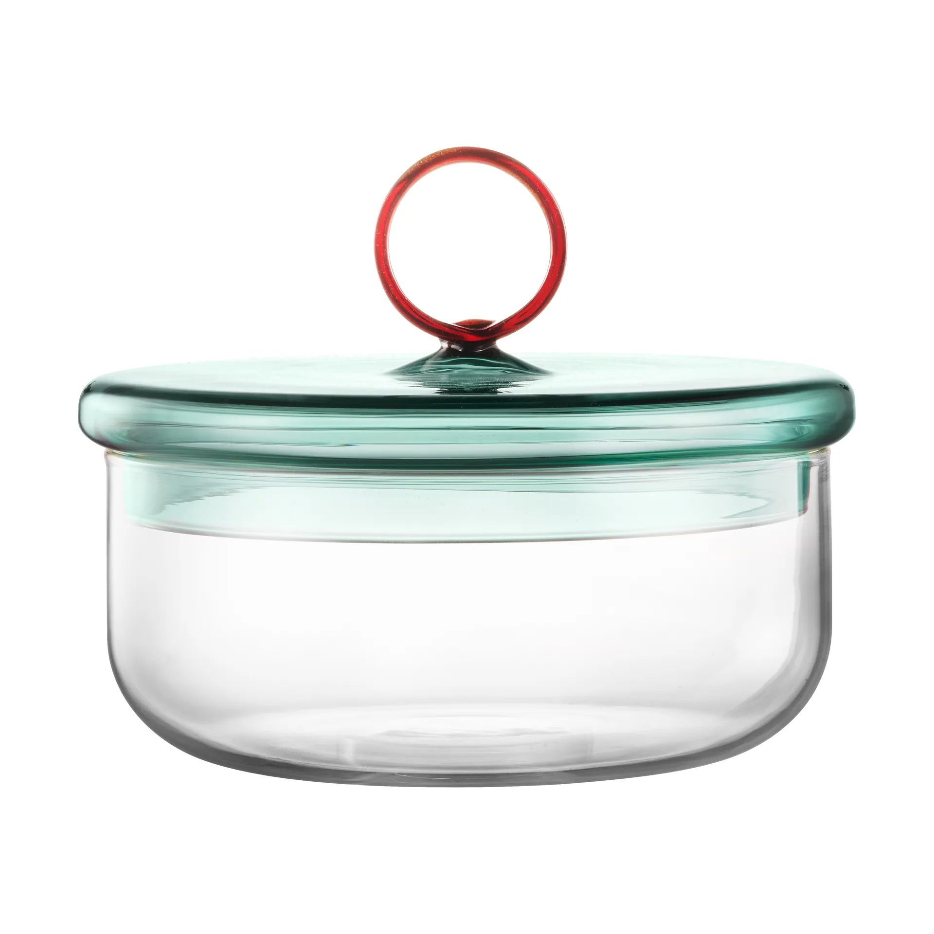 Cuenco bajo con tapa Loop Ø15 cm, Transparente-azul verdoso-ámbar Muurla