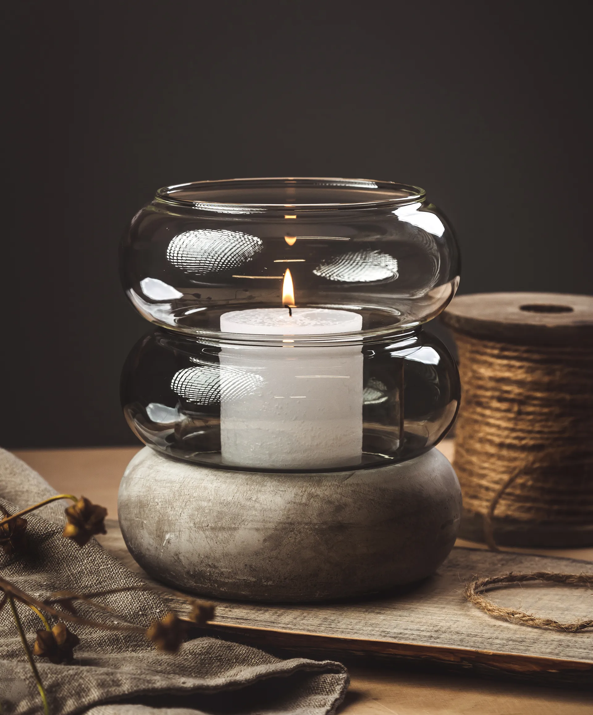 Jarrón/Portavelas Bagel 22 cm, gris Muurla