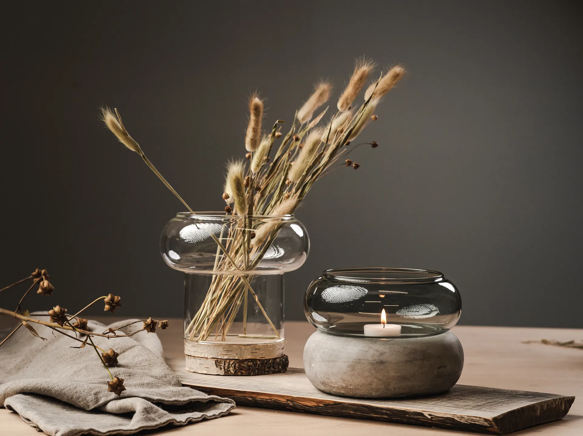 Jarrón/Portavelas Bagel 22 cm, gris Muurla