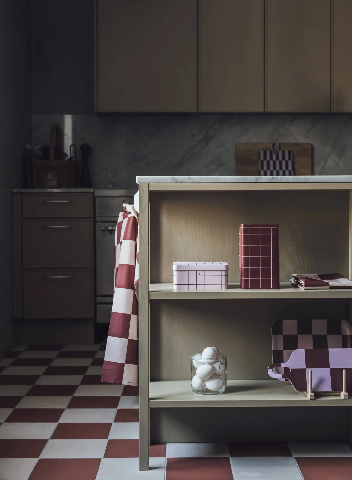 Paño de cocina Checks & Stripes, Brown-pink, 50x65cm Muurla