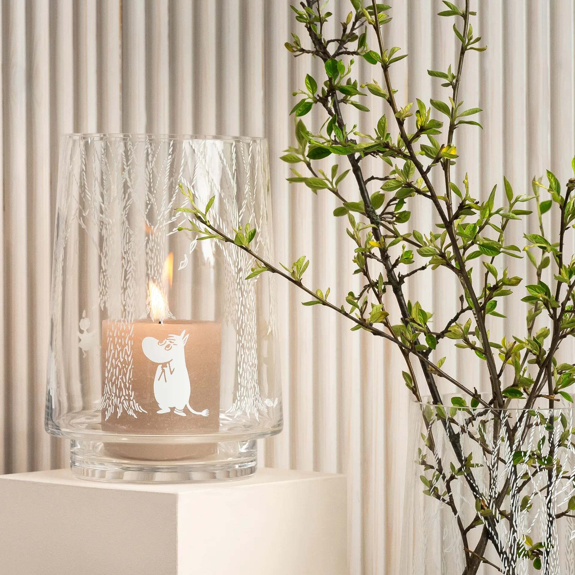 Portavelas/Jarrón In the Woods 20 cm, transparente-blanco Muurla