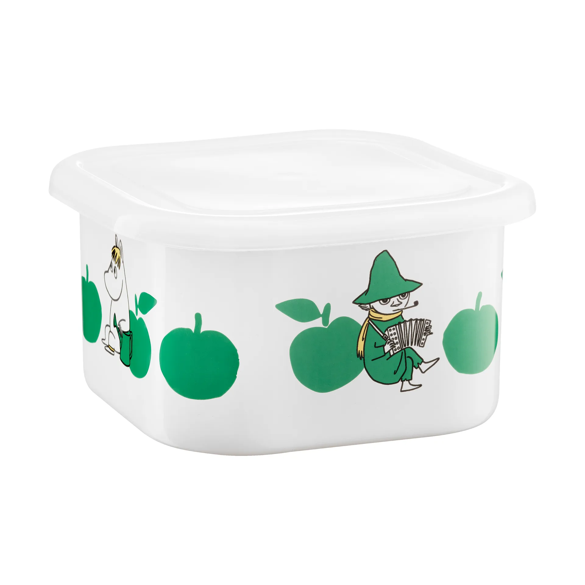Tarro esmaltado Moomin con tapa 1,5 L, Joyfull Apples-verde Muurla