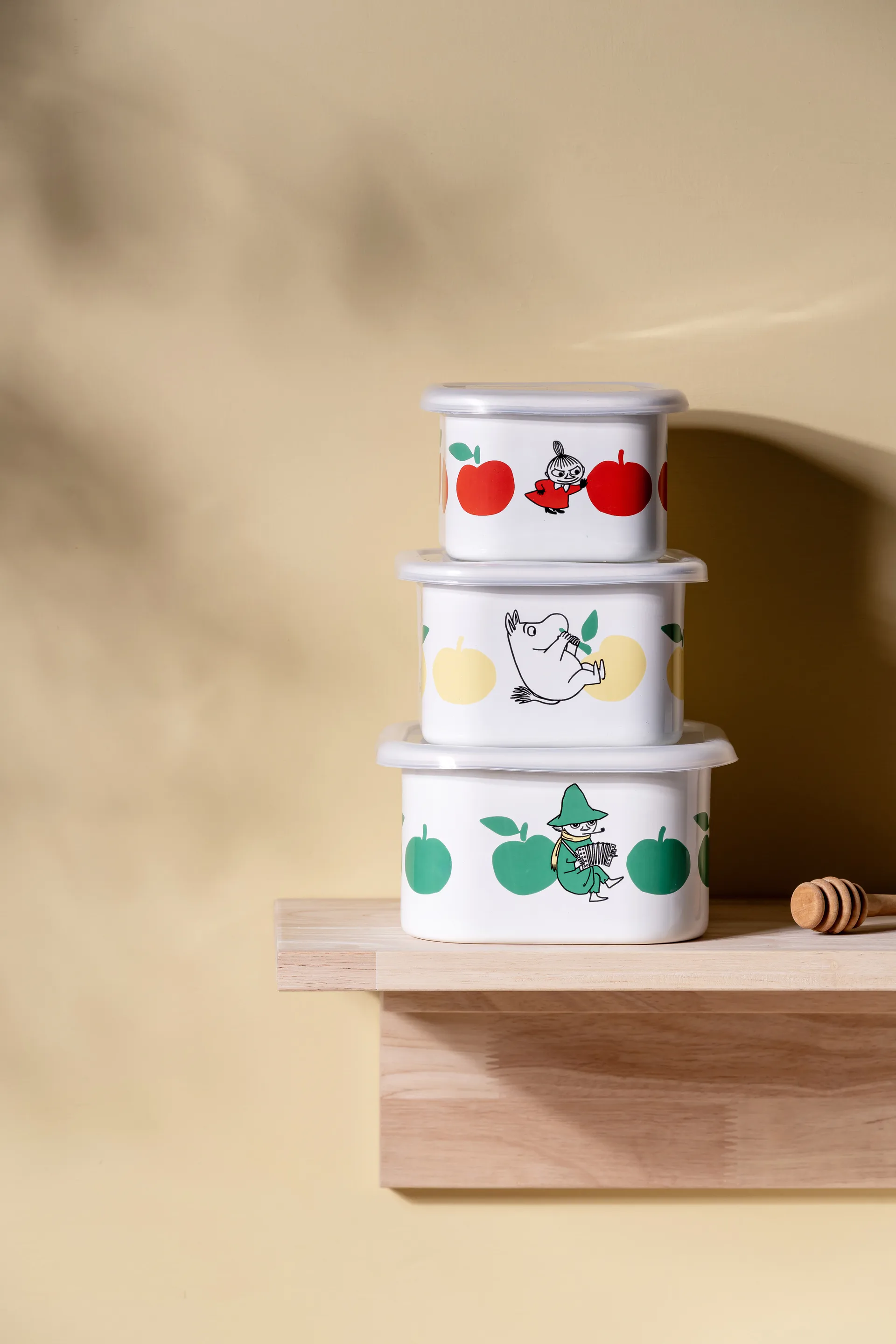 Tarro esmaltado Moomin con tapa 1,5 L, Joyfull Apples-verde Muurla