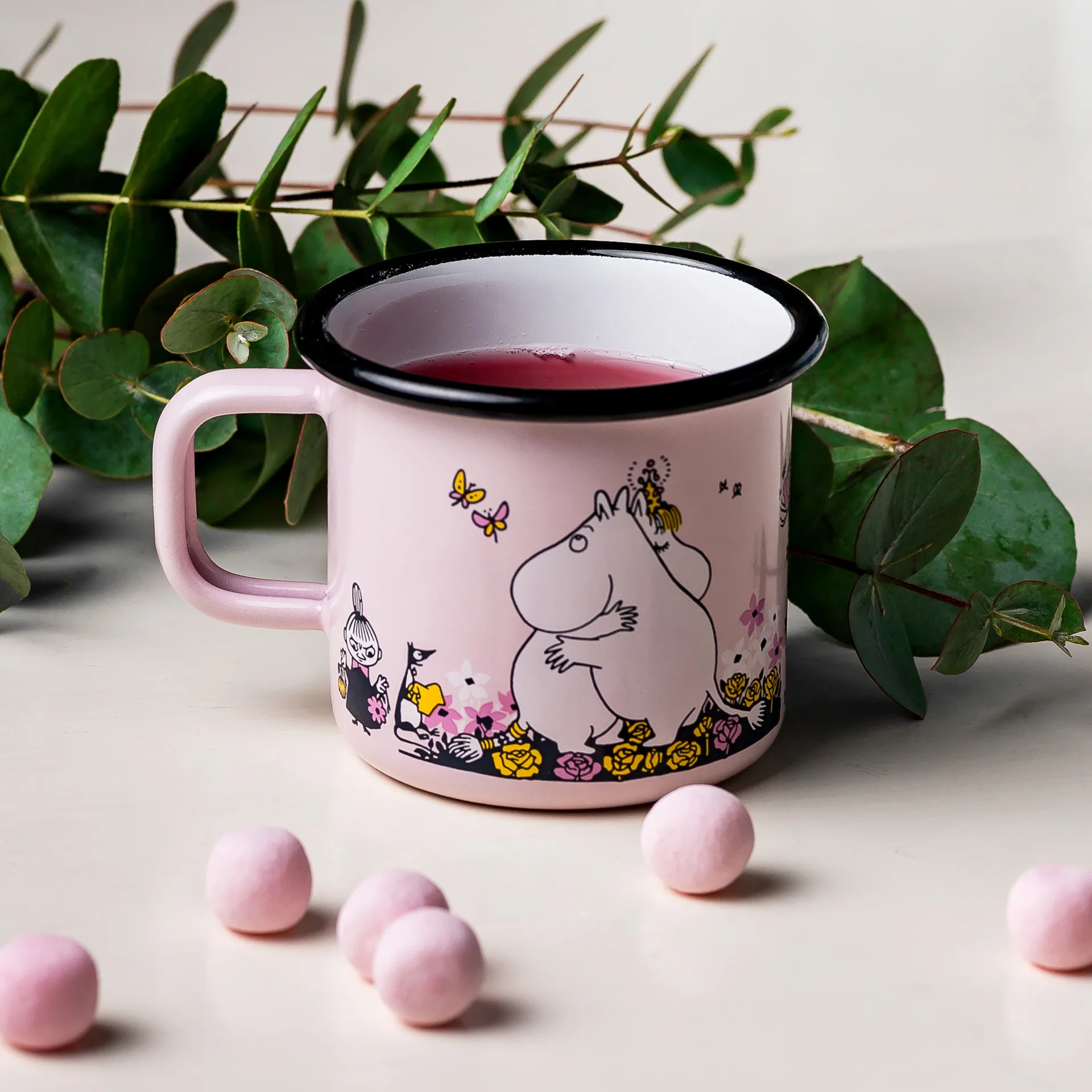 Taza esmaltada Mumin abrazo 37 cl, Rosa Muurla