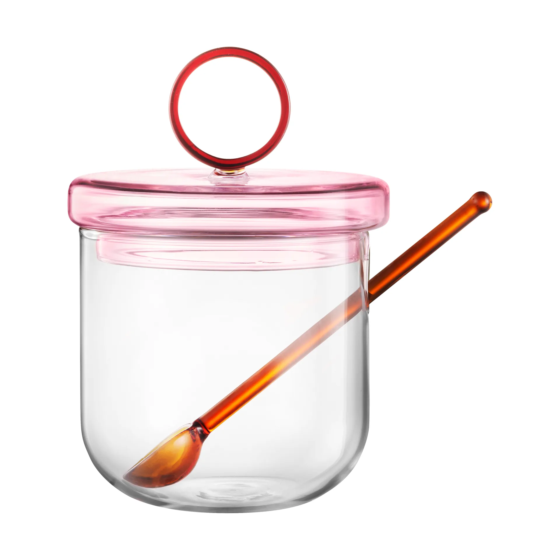 Tazón para azúcar con cuchara Loop Ø14 cm, Transparente-rosa-ámbar Muurla