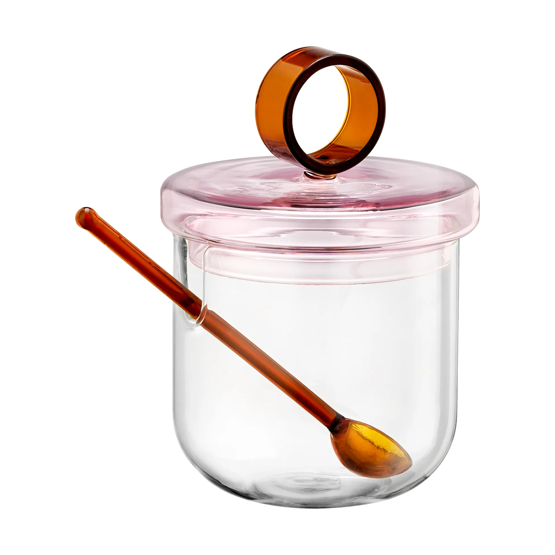 Tazón para azúcar con cuchara Loop Ø14 cm, Transparente-rosa-ámbar Muurla