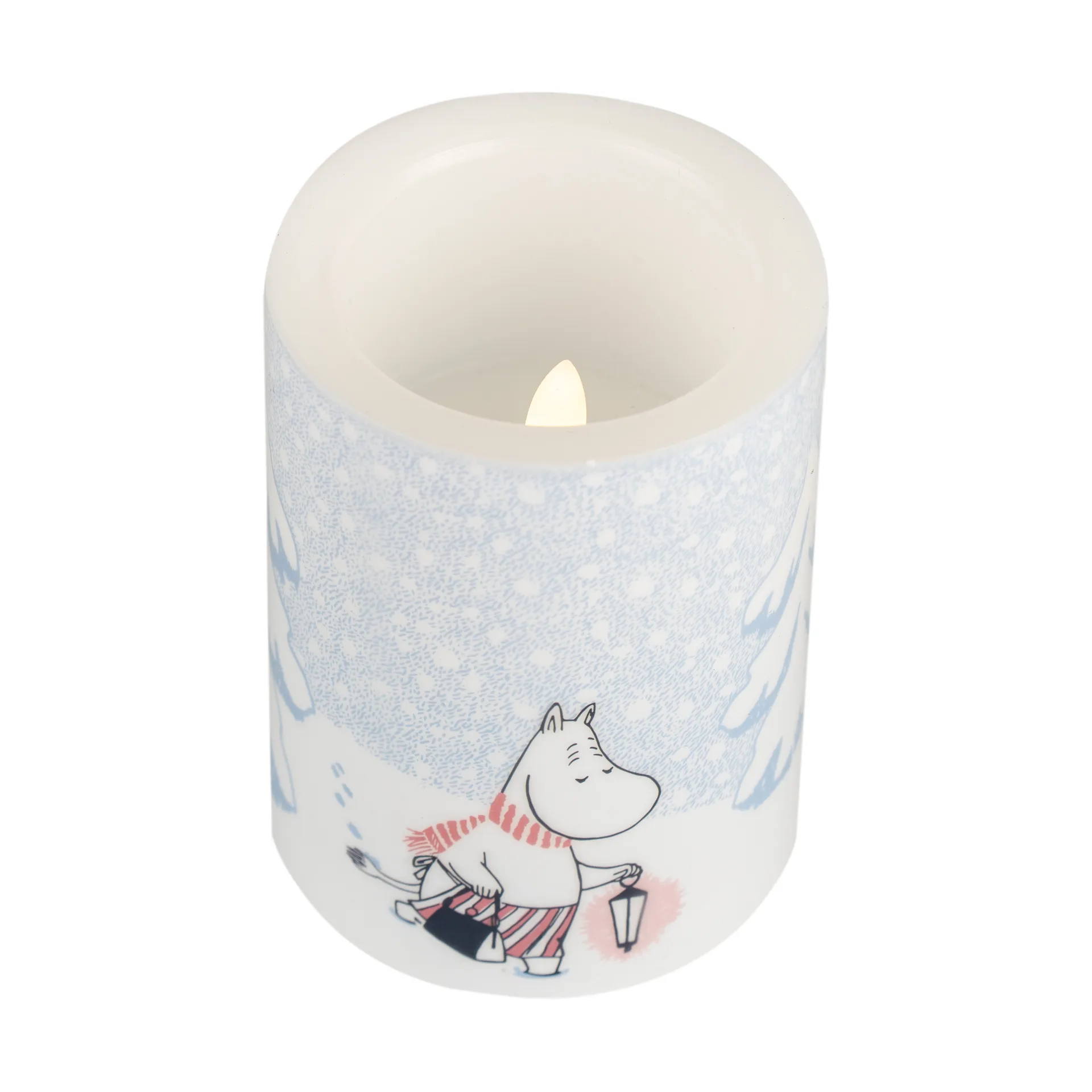 Vela gruesa LED Moomin 10 cm, Let it snow Muurla