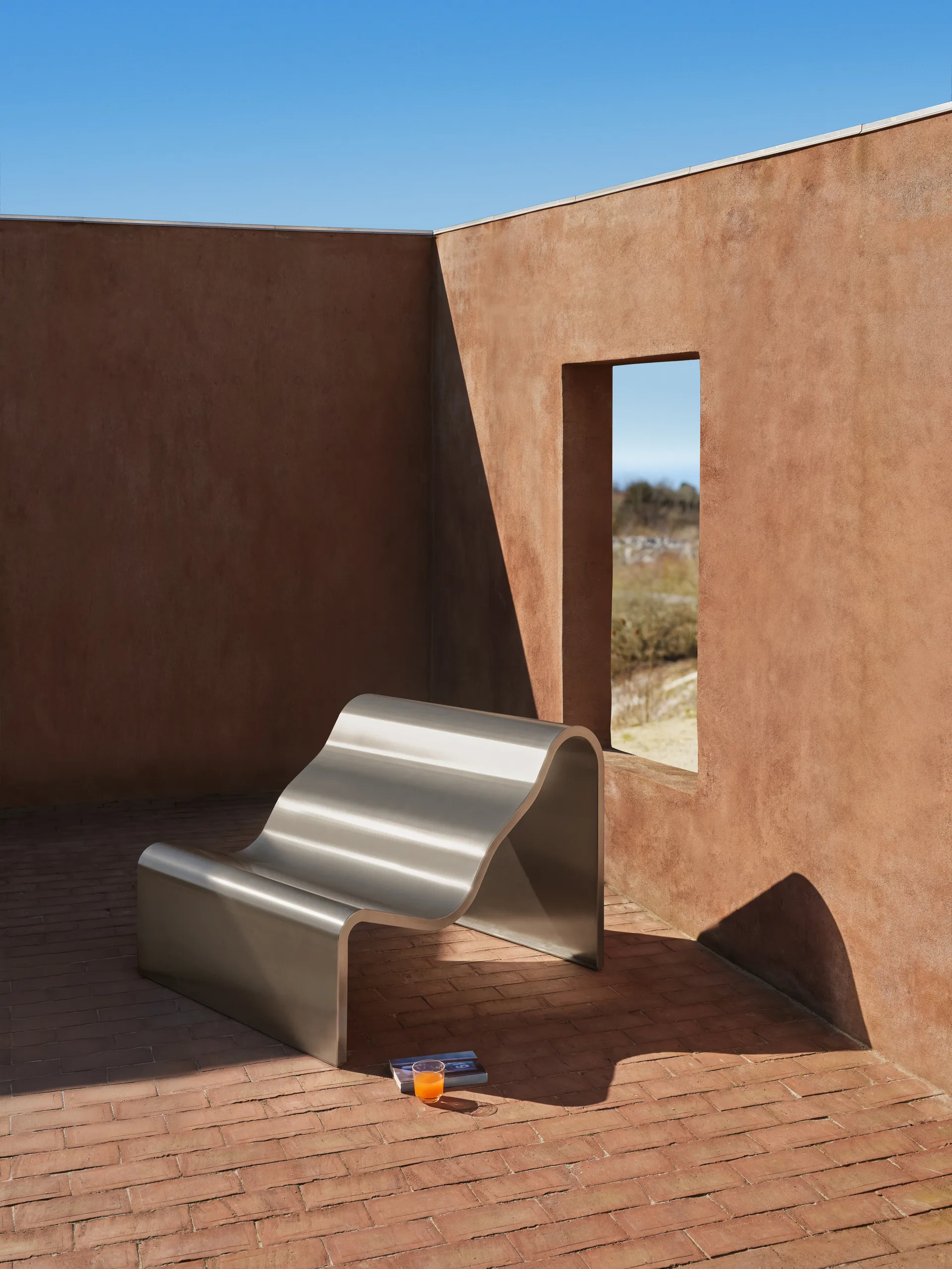 Banco Dream View , Acero cepillado, 100 cm Muuto