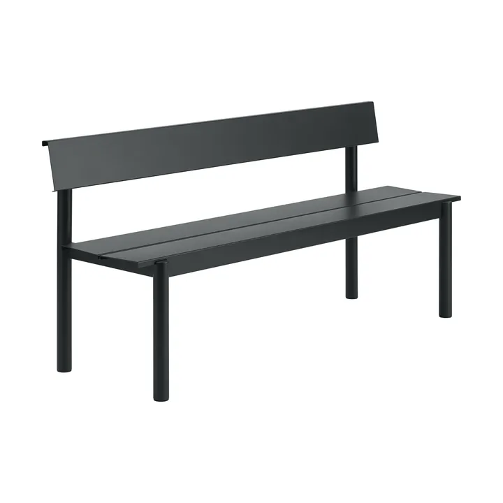 Banco Linear Steel con respaldo - Negro, 170×34 cm - Muuto