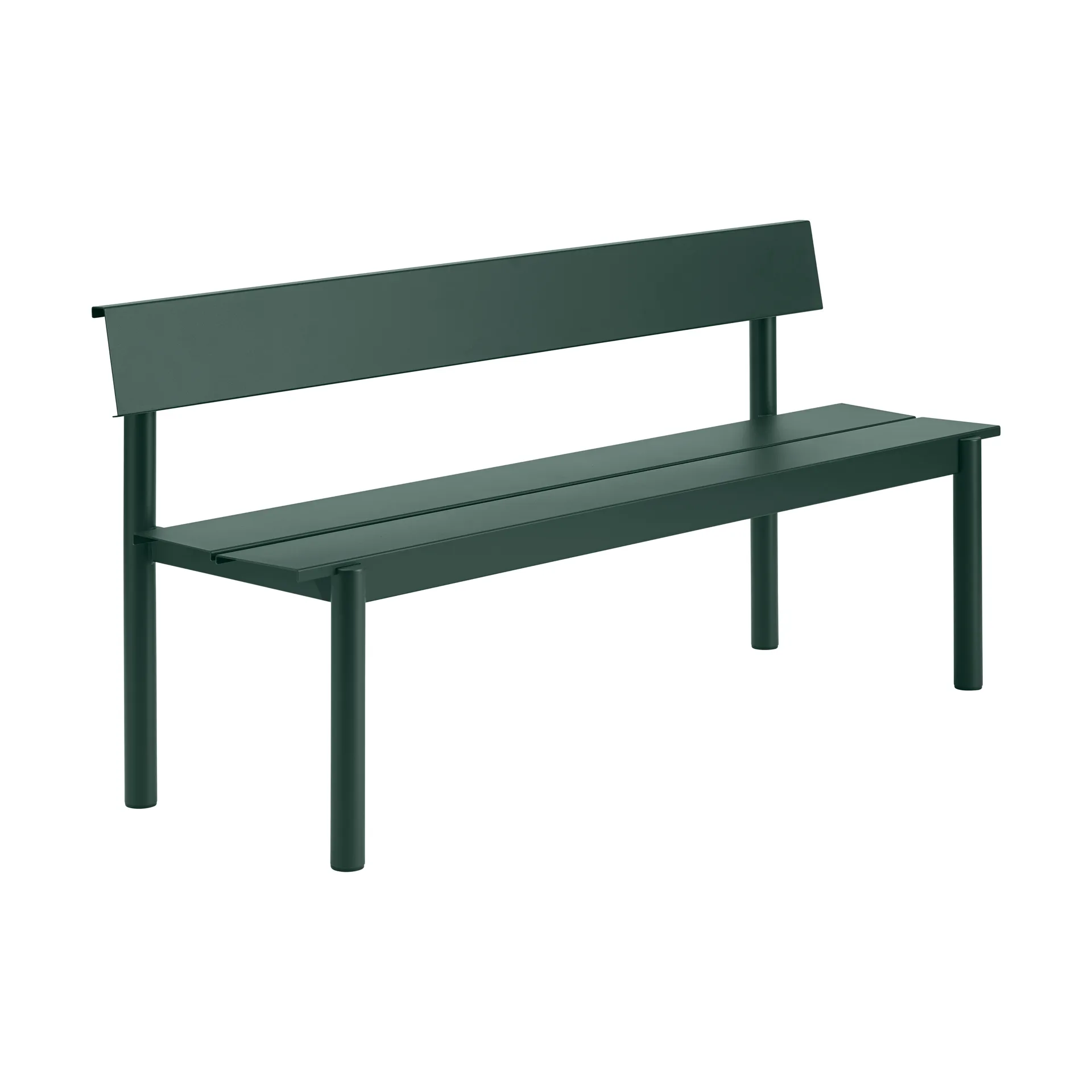 Banco Linear Steel con respaldo, Verde oscuro, 170×34 cm Muuto