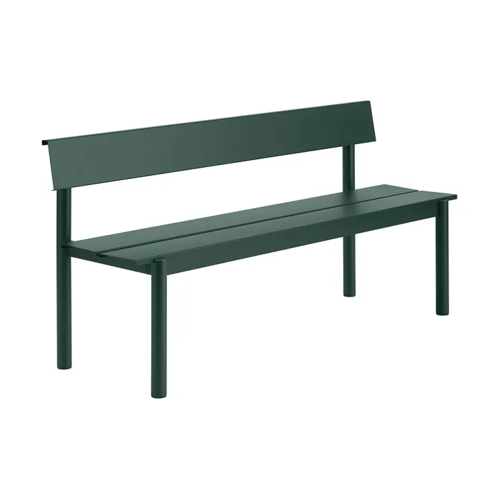 Banco Linear Steel con respaldo - Verde oscuro, 170×34 cm - Muuto